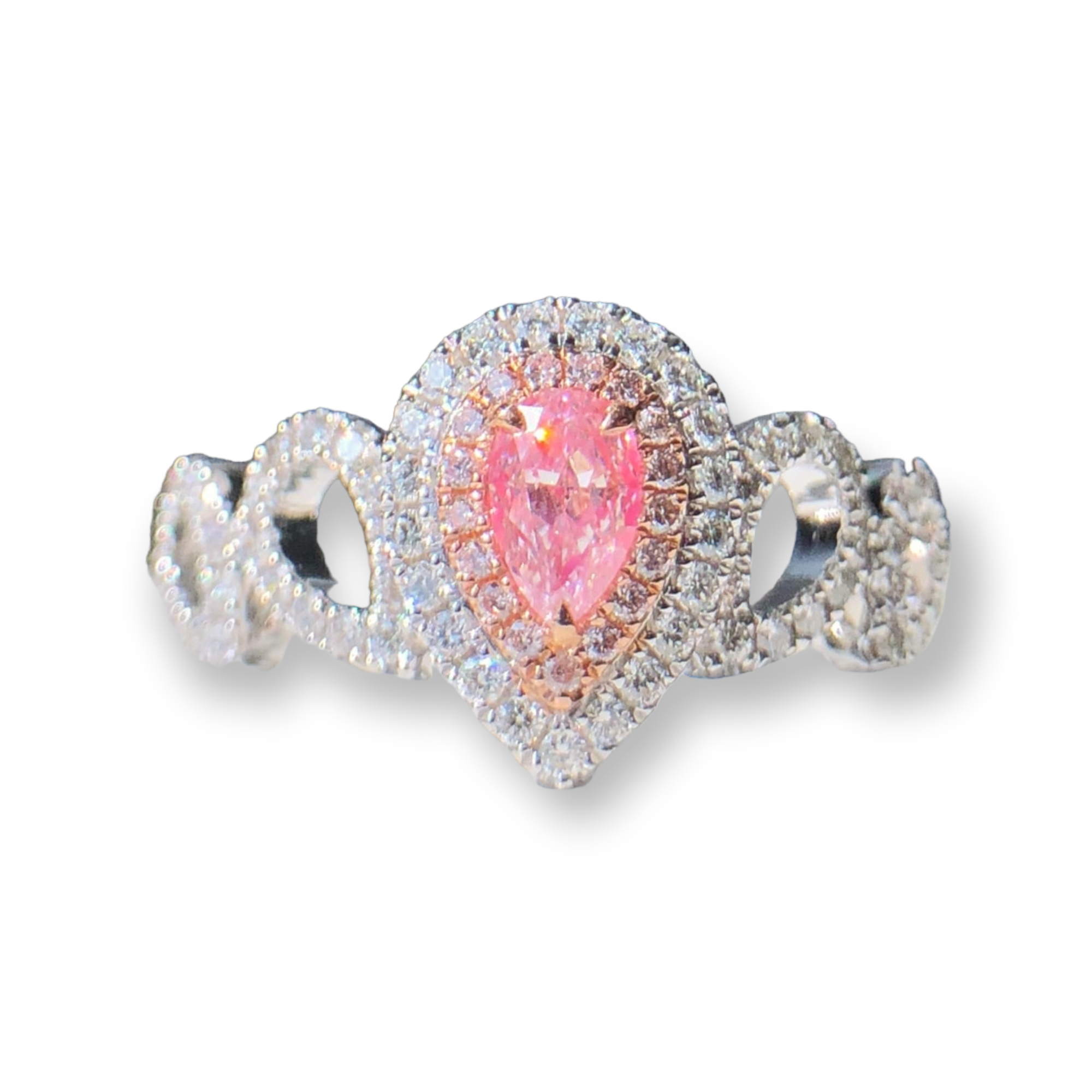 Pear Cut Peach Sapphire Engagement Ring Rose Gold Halo Diamond Ring | La  More Design